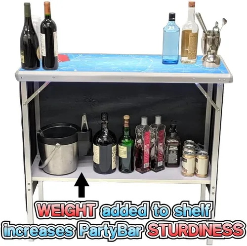 Vista 2 de ICED Barra portátil plegable para fiestas con falda negra, estante de almacenamiento y bolsa de transporte, juego individual