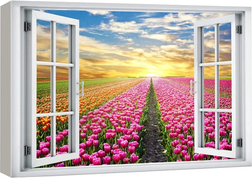 Vista 46 de wall26 - Cuadro en lienzo para pared, vista de ventana, río neón turquesa, rápido, bosque, lago, arroyo, naturaleza salvaje, fotografía, realismo