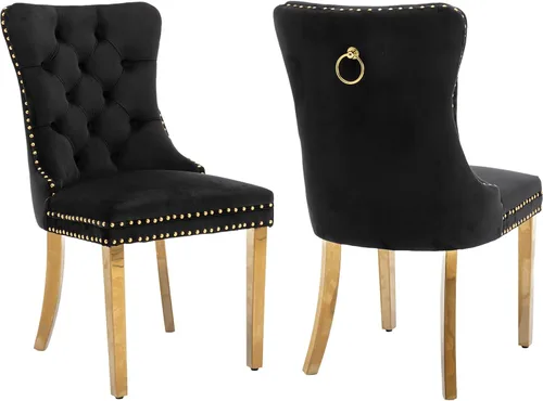 Vista 41 de Juego de 2 Sillas de Comedor Modernas de Mediados de Siglo, Tapizadas en Terciopelo Beige con Respaldo Acolchado, Sillas de Cocina y Comedor, Patas