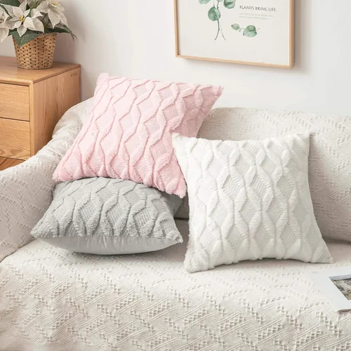 Vista 4 de MIULEE juego de 2 fundas de almohada de lana sintética, bordadas, para sillón, sofá, dormitorio, auto, fundas decorativas Rosa claro
