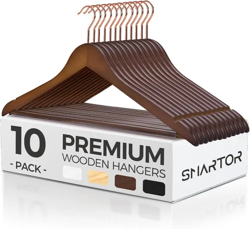 Vista 16 de Smartor Paquete de 20 perchas de madera maciza para armario, perchas de madera resistente para trajes, camisas, vestidos, con gancho de oro rosa