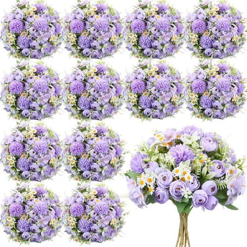 Vista 25 de Tigeen - 12 paquetes de flores artificiales de peonías, rosas sintéticas Azul