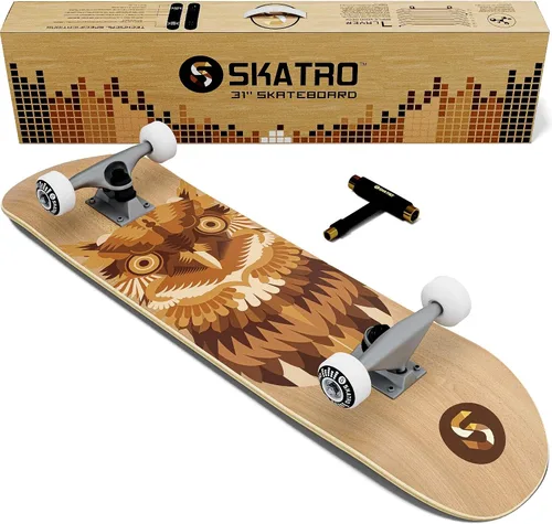 Vista 13 de Skatro - Patineta profesional de 31 pulgadas completa. Tabla de patinaje para edades: adultos, niños, principiantes y niñas