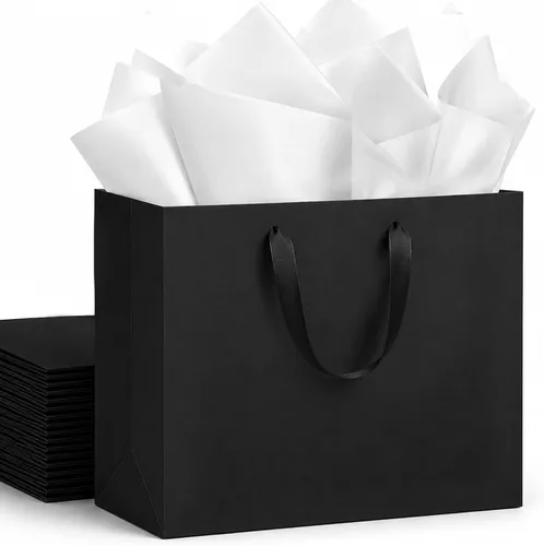Vista 16 de Paquete de 4 bolsas de regalo negras extra grandes, bolsas de regalo grandes con papel de seda, 16 x 6 x 12 pulgadas, bolsas de regalo para pequeñas