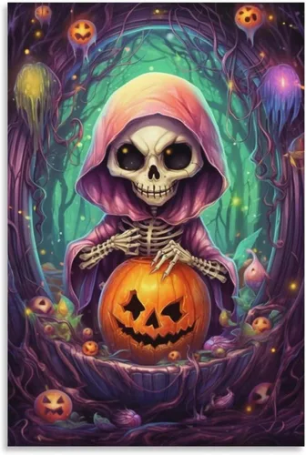 Vista 19 de HHGaoArt Lienzo gótico para pared, póster de fantasmas de Halloween, imagen espeluznante en lienzo
