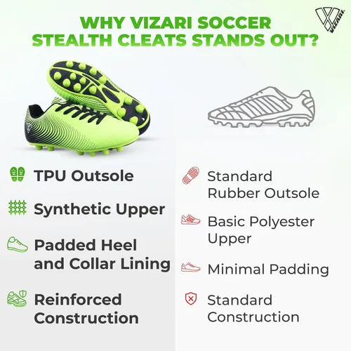 Vista 7 de Vizari USA Stealth - Botines de fútbol para niños y niñas, zapatos deportivos de fútbol para exteriores para niños pequeños, niños grandes, ligeros