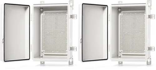 Vista 35 de QILIPSU - Caja de conexiones de acero inoxidable con tapa, bisagras y placa de montaje, universal, impermeable IP67, plástico ABS, gris, recinto