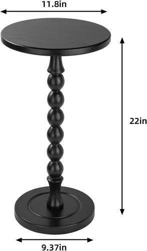 Vista 3 de Mesa auxiliar redonda para espacios pequeños, mesa de bebidas con pedestal de madera de roble, mesa auxiliar moderna para sala de estar, dormitorio