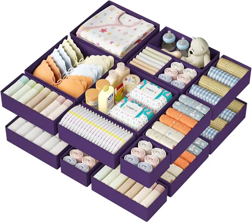 Vista 25 de DIMJ Organizador de cajones para ropa, paquete de 12 unidades, organizadores plegables para bebé, organizador de almacenamiento y cómoda para Beige