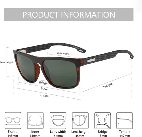 Vista 3 de ZENOTTIC Lentes de sol polarizados cuadrados para hombre, marco ligero TR90 duradero, fibra de carbono, protección UV400, lentes de sol para hombre