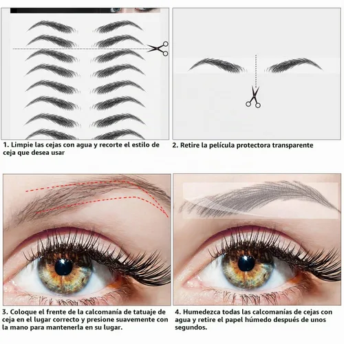 Vista 2 de Maitys - 12 hojas 108 pares de calcomanías impermeables para cejas, estilo clásico 4D Hair Like,Temporary Transfer Brow Decal,Peel off Fake