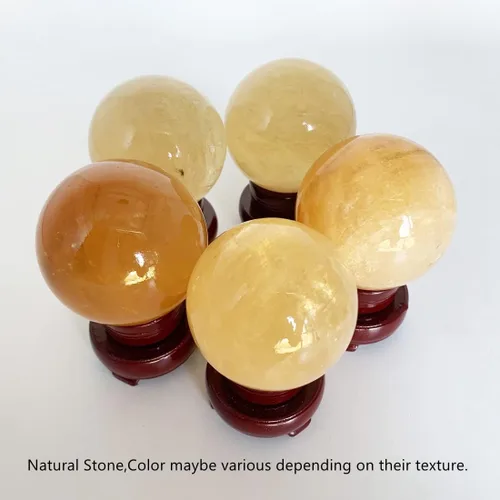 Vista 5 de Escultura de esfera de adivinación de cristal curativo de citrino natural con soporte de madera Feng Shui Chakra Aura, decoración de escritorio