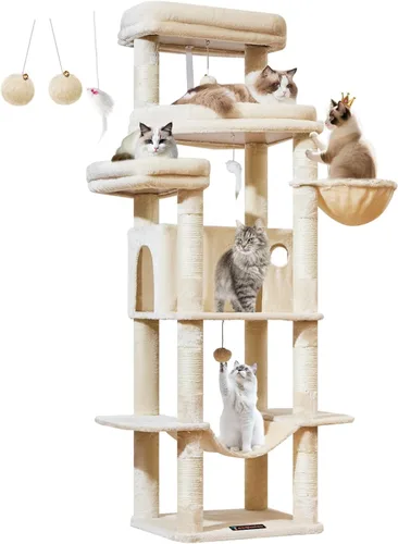 Vista 9 de Taoqimiao - Árbol para gatos de 71 pulgadas para gatos grandes de 20 libras +, 3 perchas gigantes, torre de árbol para gatos de varios niveles