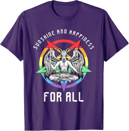 Vista 47 de Funny Sunshine and Happiness for All LGBT Gay Pride Baphomet Camiseta Negro