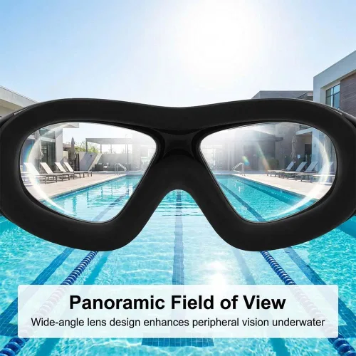 Vista 7 de Fliwos Gafas de natación para hombres y mujeres, gafas de natación antivaho con tapones integrados para los oídos, correa ajustable con sello