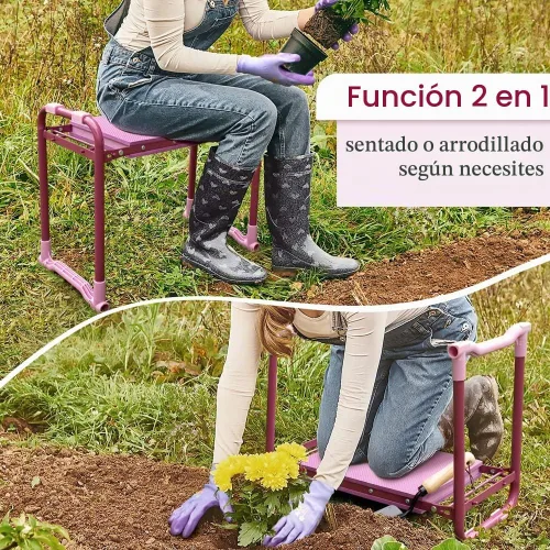 Vista 4 de Colwelt Taburete de jardín con marco de acero resistente y resistente, asiento de jardín y banco de rodillas con bolsa de herramientas, almohadilla