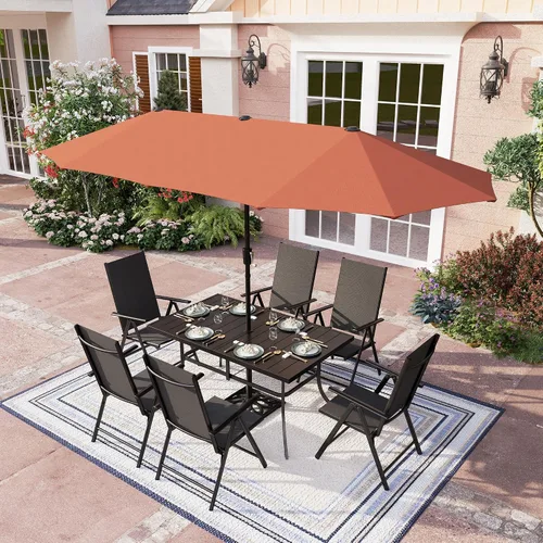 Vista 24 de PHI VILLA Juego de comedor de patio de 5 piezas con sombrilla de 10 pies (beige), juego de mesa y sillas para exteriores con sillas de comedor