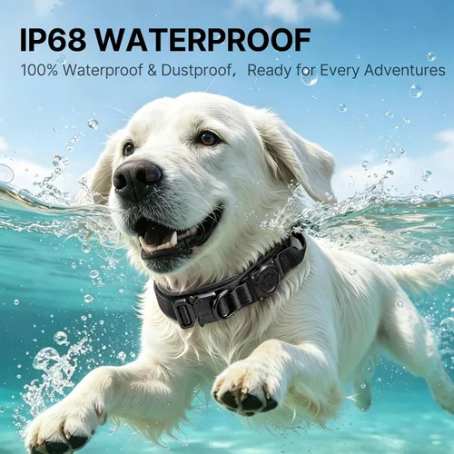 Vista 2 de IP68 - Collar táctico impermeable para perro Airtag con asa, negro