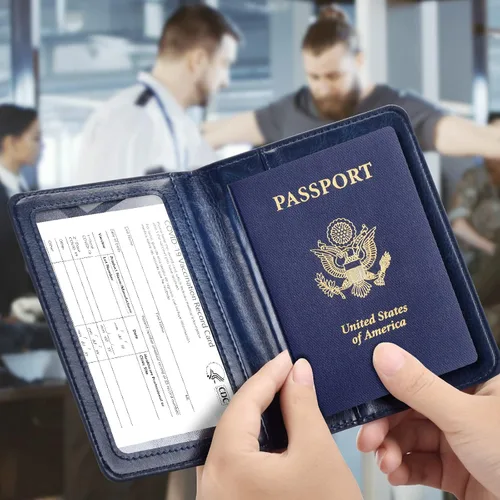 Vista 2 de Combo de tarjetero para pasaporte y vacuna, soporte para pasaporte con ranura para tarjeta de vacuna, cartera para pasaporte, funda para pasaporte