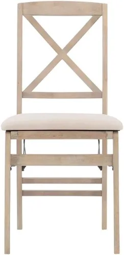 Vista 4 de MAKLAINE Juego de dos sillas plegables X-Back, asiento acolchado en madera blanqueada