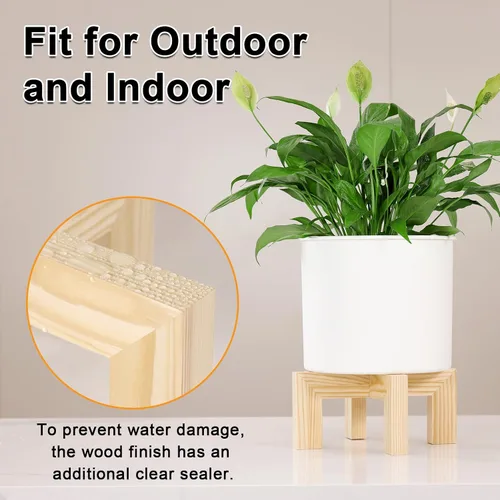 Vista 2 de Vigordream Soporte para plantas, soporte de madera para interiores y exteriores, soporte para macetas individuales, soportes resistentes