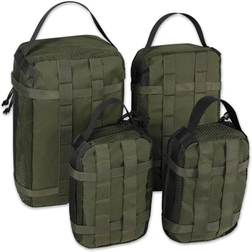 Vista 14 de Juego de 4 cubos de embalaje tácticos, bolsa de almacenamiento de malla compresible, organizador portátil Edc Molle.