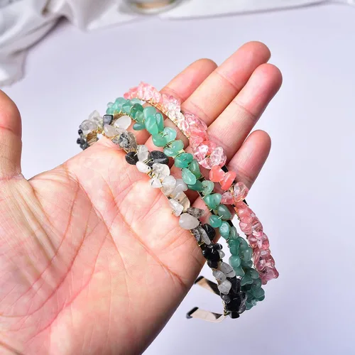 Vista 3 de Diadema de cuarzo de cristal crudo, accesorios para el cabello, tiara con joyas para mujeres y niñas, 3 piezas