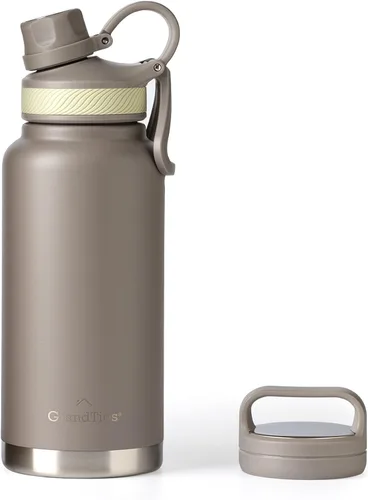 Vista 16 de GrandTies Botellas de agua deportivas de acero inoxidable con 2 tapas – Boca ancha aislada al vacío reutilizable a prueba de fugas sin BPA, Cantín