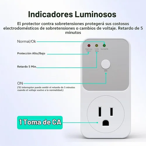 Vista 2 de BSEED Protector de sobretensiones – Toma de corriente única de 1800 W para refrigerador, TV, PC, electrodoméstico – Toma de corriente con 120 V-1