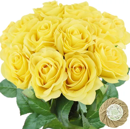 Vista 12 de FiveSeasonStuff 12 tallos de flores artificiales azul hielo, rosas de seda de tacto real para decoración de boda, en caja de regalo Azul helado