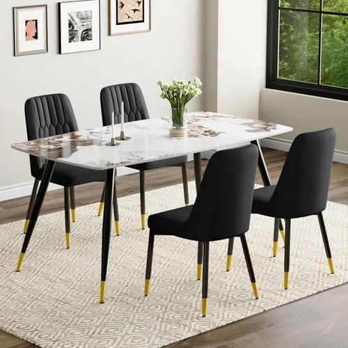 Vista 46 de Juego de 4 mesas de comedor negras para mesa de comedor de 4,50 pulgadas para 4, sillas de cocina de piedra sinterizada, fácil de montar, adecuado
