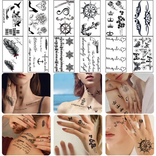 Vista 6 de Yazhiji 32 hojas de tatuajes temporales para adultos, tótem, flor de rosa, girasol, tatuajes falsos para mujeres y hombres, brazo planeta Hlalf