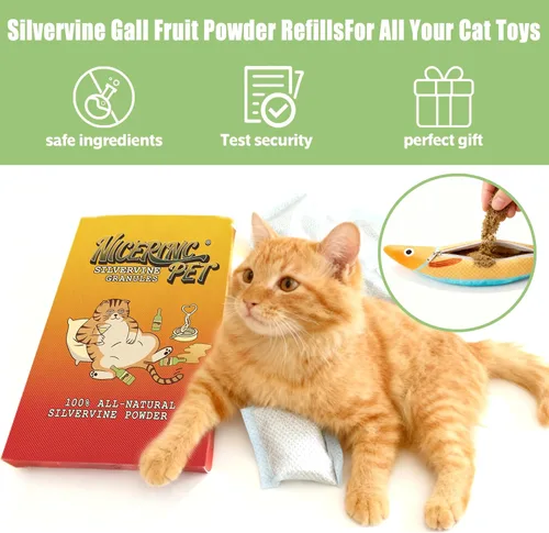 Vista 3 de Paquete de 10 paquetes de polvo Silvervine para juguetes para gatos, polvo orgánico de fruta de la agalla (Matatabi), juguetes recargables de hierba