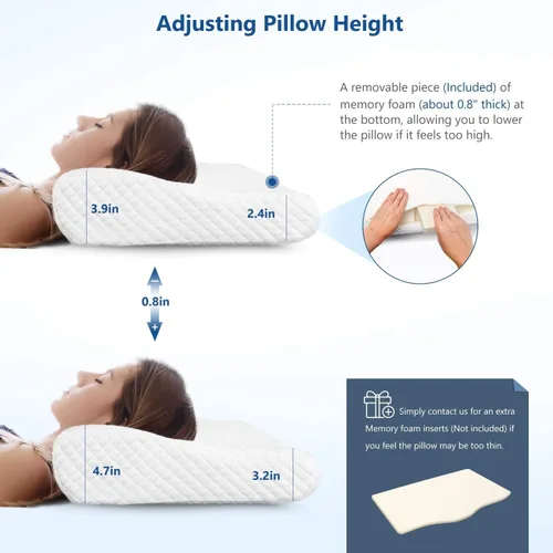 Vista 19 de ZAMAT Almohada de espuma viscoelástica para aliviar el dolor de cuello, almohada cervical ergonómica ajustable para dormir, almohada ortopédica