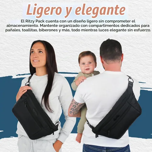 Vista 5 de Itzy Ritzy Riñonera para pañales, bolsa cruzada con cambiador (negro)