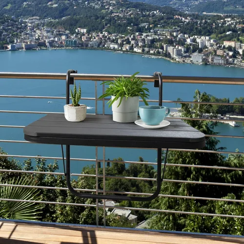 Vista 7 de Mesa de balcón colgante para barandilla de balcón al aire libre, mesas de bar para barandillas de aluminio plegable ajustable para patio, terraza