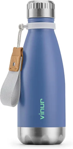 Vista 25 de VINUR Botella de agua para niños, 9 onzas, acero inoxidable, doble pared, aislada al vacío, botella de agua para la escuela, frasco en forma de cola