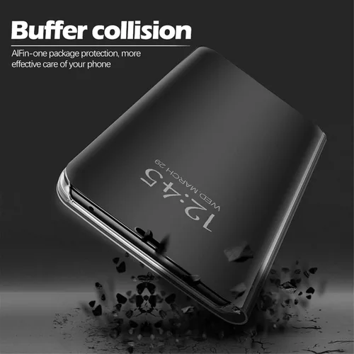 Vista 7 de Compatible con Samsung Galaxy S21 FE - Funda de piel transparente con espejo S-View, a prueba de golpes, con función atril, antiarañazos, funda