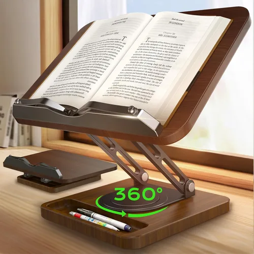 Vista 9 de LOXP - Soporte ergonómico para libros para lectura, soporte giratorio de 360° con clip de página Adjustable height angle, Hands-free, anti-slip