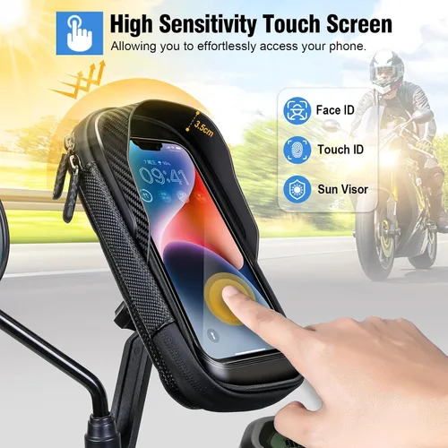 Vista 11 de Soporte de teléfono impermeable para motocicleta, rotación de 360°, espejo retrovisor de motocicleta, soporte para teléfono celular de gran