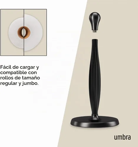Vista 6 de Umbra Tug - Portarrollos de papel toalla moderno de una mano, negro