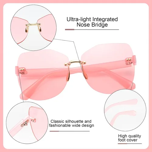 Vista 4 de Przene Lentes de sol sin montura para mujeres y hombres, vintage, rectangulares, sin marco, protección UV, para mujeres y hombres, para mujeres