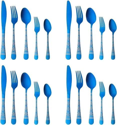 Vista 14 de Christmas Gift Black Hammered Flatware Sets for 4, 20 Pieces Unique Pattern Design Stainless Steel Cutlery Silverware Set Includes Dinner