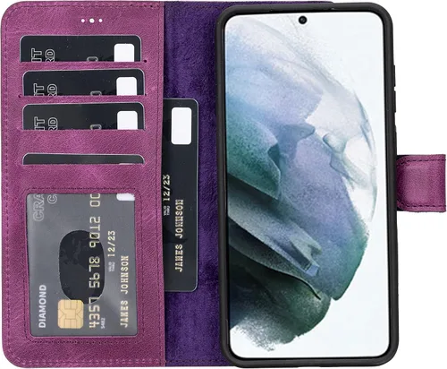 Vista 43 de HARDISTON Funda tipo cartera compatible con Samsung Galaxy S21, hecha a mano, de piel auténtica, cubierta magnética desmontable tipo flip con Negro