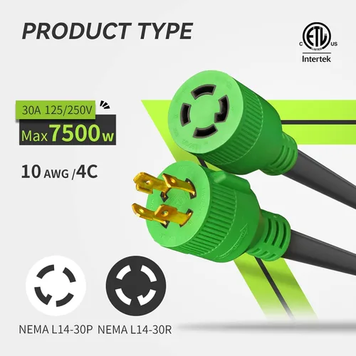 Vista 3 de Cable generador de 30 amperios, 4 puntas, 25 pies