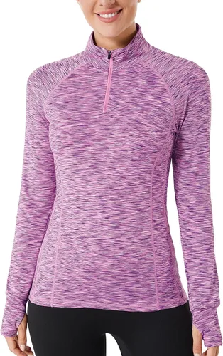 Vista 9 de Zengjo - Tops de entrenamiento con cremallera de un cuarto y manga larga para mujer, suéter de running con cremallera de 1/4 Negro/Gris