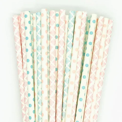 Vista 16 de 100 pajitas de papel mixtas para fiestas, color negro, rosa claro, azul, rojo, dorado, con lunares, burbujas, para cumpleaños, baby shower, boda