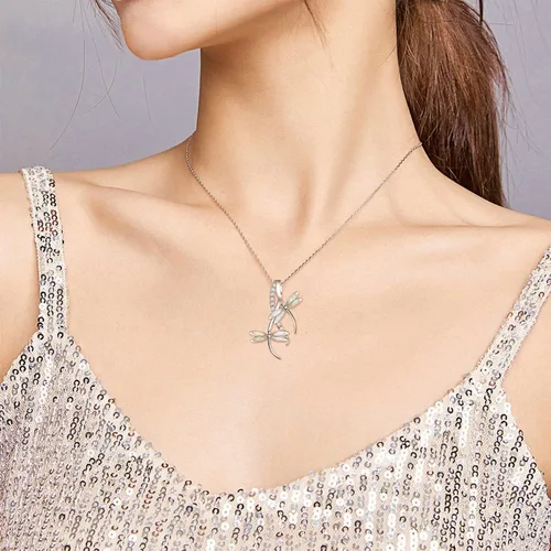 Vista 3 de PRAYMOS Collar de libélula de plata de ley 925 para mujer, colgante de libélula de ensueño, joyería de libélula, regalos de cumpleaños, cadena