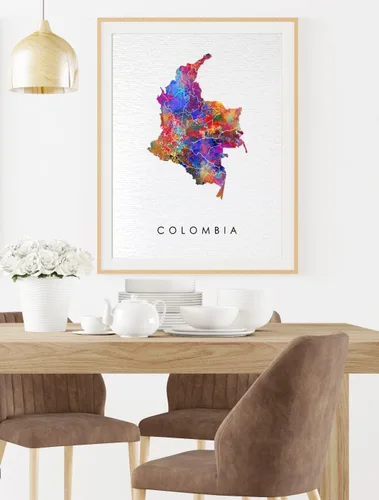 Vista 2 de Dignovel Studios 8X10 Sin Marco Colombia Acuarela Arte Impresión Póster Mapa Patria País Ilustraciones América Latina Pared Boda Inauguración