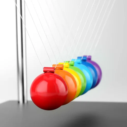 Vista 4 de Newtons Cradle Balance - Bolas de péndulo, cuna grande de Newton, 7 cuentas de colores con base negra, herramienta de aprendizaje educativo